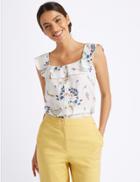 Marks & Spencer Linen Rich Square Neck Blouse Ivory Mix
