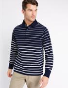 Marks & Spencer Pure Cotton Striped Rugby Top Navy Mix