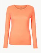 Marks & Spencer Pure Cotton Round Neck Long Sleeve T-shirt Coral