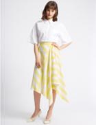 Marks & Spencer Cotton Rich Striped Asymmetric Midi Skirt Yellow Mix