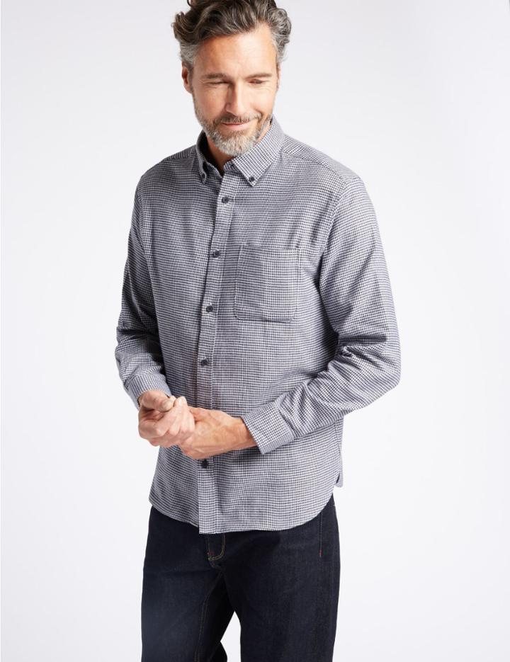 Marks & Spencer Luxury Brushed Cotton Checked Shirt Grey Mix