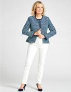 Marks & Spencer Cotton Blend Peplum Detailzip Jacket Blue Mix