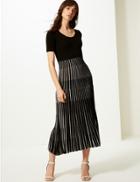 Marks & Spencer Ribbed Round Neck Short Sleeve Knitted Dress Black Mix