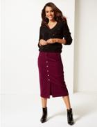 Marks & Spencer Cotton Rich Textured Pencil Midi Skirt Dark Burgundy