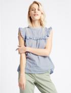 Marks & Spencer Pure Cotton Striped Short Sleeve Shell Top Blue Mix