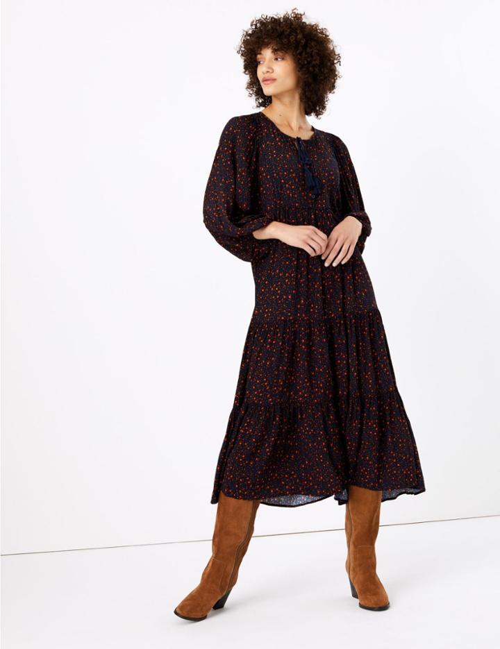 Marks & Spencer Ditsy Print Relaxed Midi Dress Navy Mix