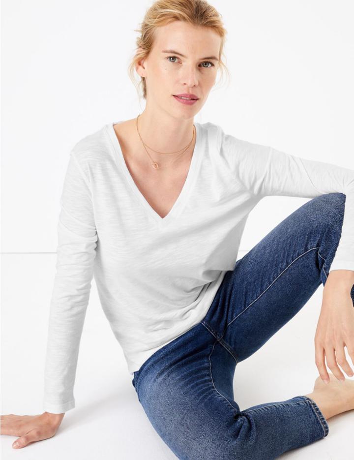 Marks & Spencer Cotton Rich Straight Fit T-shirt White