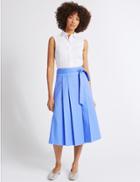 Marks & Spencer Cotton Rich Belted Full Midi Skirt Cornflower