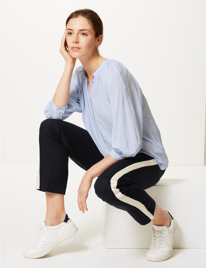 Marks & Spencer Oversized Blouson Sleeve Blouse Pale Blue
