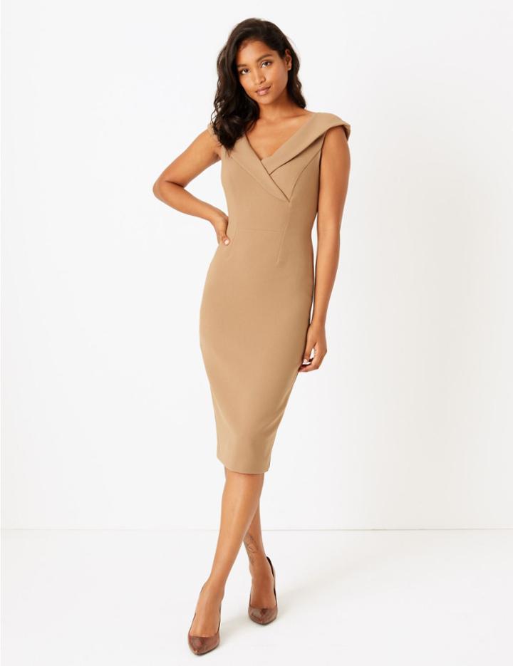 Marks & Spencer Off The Shoulder Bodycon Midi Dress Camel