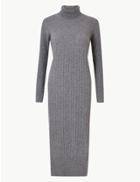 Marks & Spencer Pure Cashmere Ribbed Knitted Dress Mid Grey