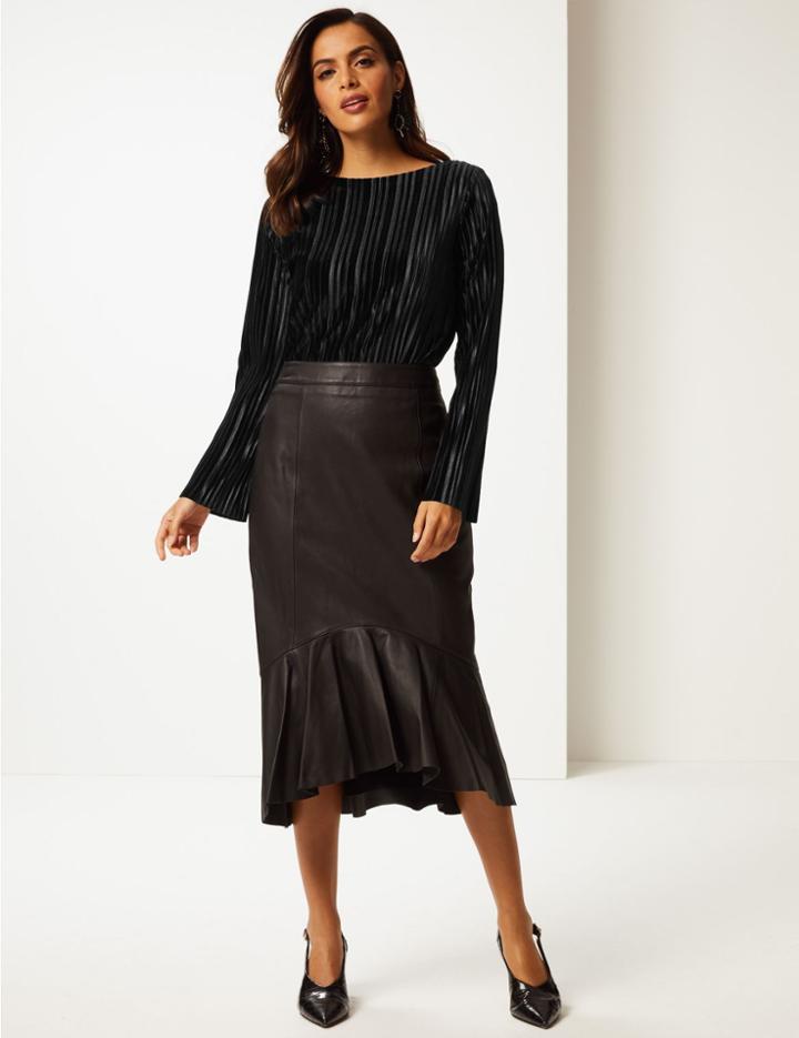 Marks & Spencer Striped Slash Neck Long Sleeve Top Black