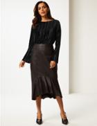 Marks & Spencer Striped Slash Neck Long Sleeve Top Black