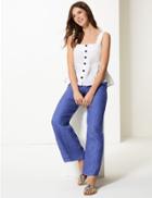 Marks & Spencer Pure Linen Textured Peg Trousers Indigo