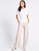 Marks & Spencer Striped Wide Leg Trousers Ivory Mix