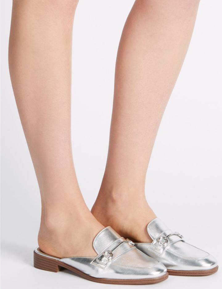 Marks & Spencer Block Heel Trimmed Mule Shoes Silver