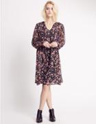 Marks & Spencer Floral Print Long Sleeve Shift Dress Charcoal Mix