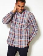 Marks & Spencer Pure Cotton Checked Oxford Shirt With Pocket Rust Mix