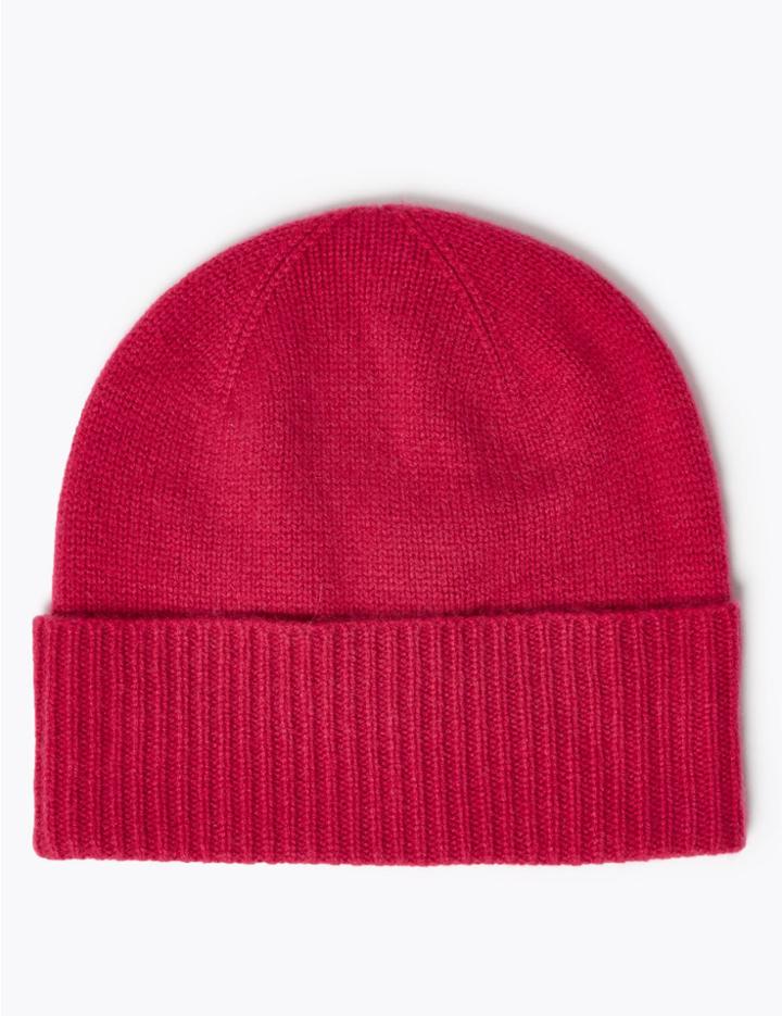 Marks & Spencer Pure Cashmere Turned Up Beanie Cerise