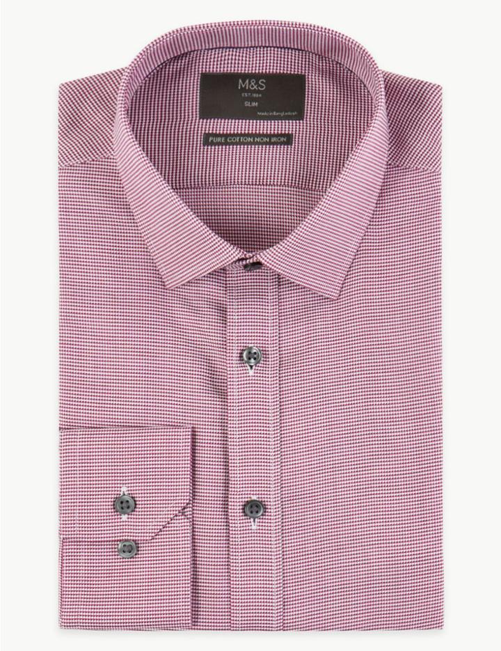 Marks & Spencer Pure Cotton Non-iron Slim Fit Shirt Burgundy Mix