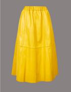 Marks & Spencer Leather A-line Midi Skirt Yellow