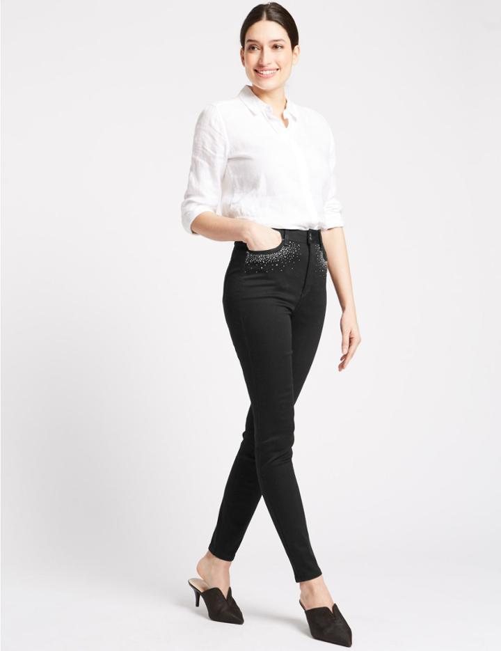 Marks & Spencer Embellished Roma Rise Jeans Black