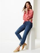 Marks & Spencer Mid Rise Relaxed Slim Leg Ankle Grazer Jeans Med Blue Denim