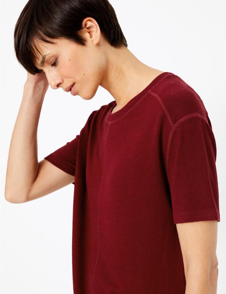 Marks & Spencer Round Neck Short Sleeve Top Claret