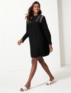 Marks & Spencer Embroidered Long Sleeve Relaxed Mini Dress Black
