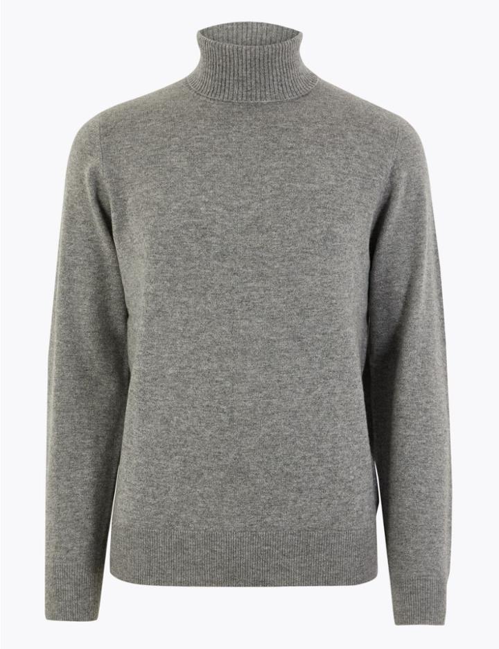 Marks & Spencer Pure Cashmere Roll Neck Jumper Grey Marl