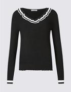 Marks & Spencer Ruffle V-neck Jumper Black Mix
