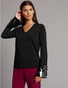 Marks & Spencer V-neck Embellished Cuff Jumper Black