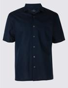 Marks & Spencer Easy Care Linen Rich Shirt Navy