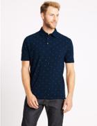 Marks & Spencer Pure Cotton Spotted Polo Shirt Navy