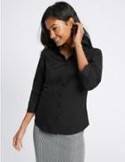 Marks & Spencer Cotton Rich No Peep Shirt Black