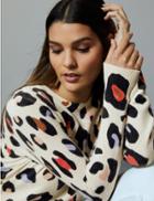 Marks & Spencer Pure Cashmere Animal Print Round Neck Jumper Oatmeal Mix