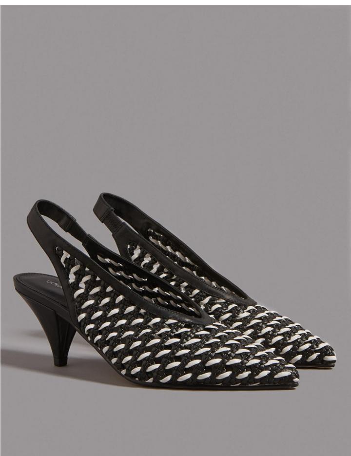 Marks & Spencer Leather Slingback Court Shoes Black/white