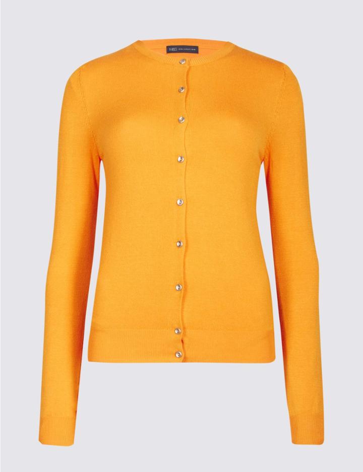 Marks & Spencer Ribbed Round Neck Cardigan Marmalade