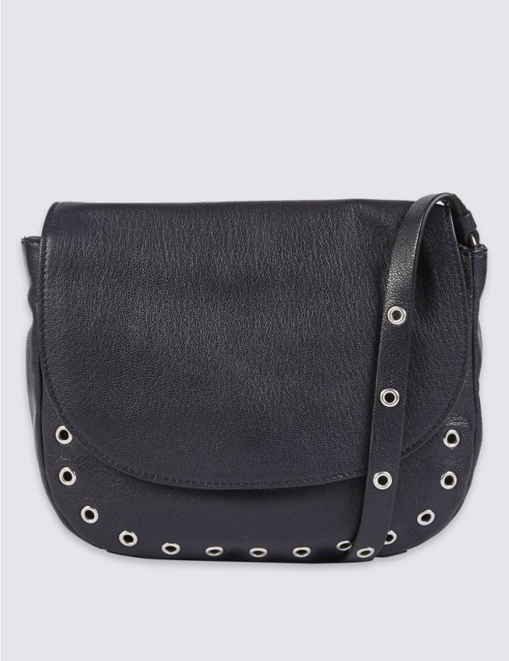 Marks & Spencer Leather Eyelet Saddle Across Body Bag Indigo