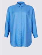 Marks & Spencer Curves Pure Linen 3/4 Sleeve Shirt Bluebell