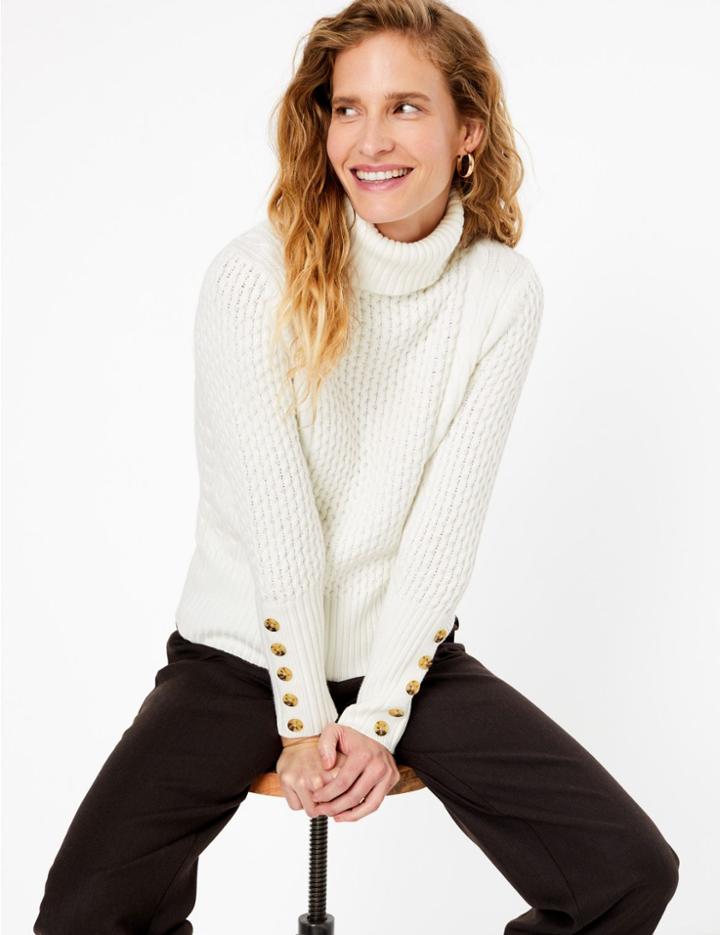 Marks & Spencer Textured Roll Neck Jumper Ivory Mix