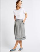 Marks & Spencer Cotton Blend Striped A-line Midi Skirt White Mix