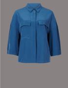 Marks & Spencer Pure Silk 3/4 Sleeve Shirt Marine