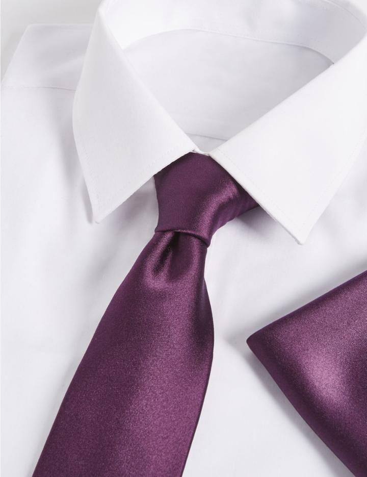 Marks & Spencer Pure Silk Tie & Pocket Square Set Blackberry