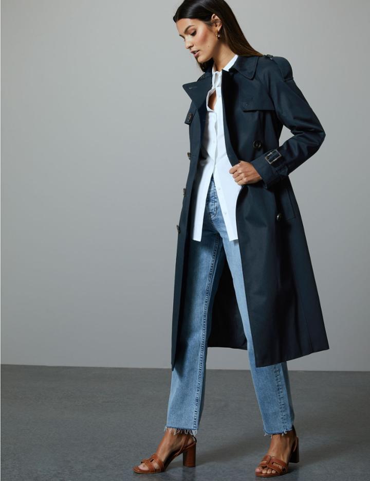 Marks & Spencer Pure Cotton Double Breasted Trench Coat Dark Navy