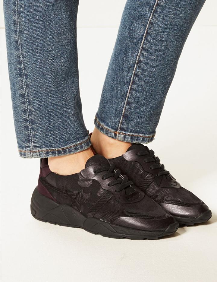 Marks & Spencer Star Detail Lace-up Trainers Wine Mix