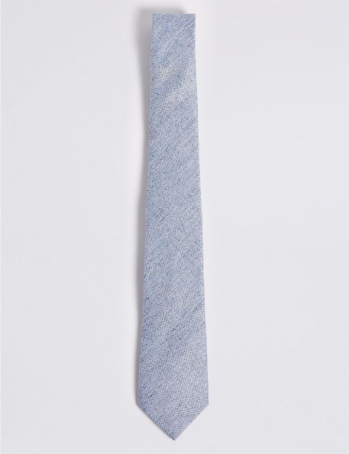 Marks & Spencer Textured Tie With Silk Blue Mix
