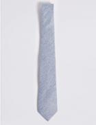 Marks & Spencer Textured Tie With Silk Blue Mix