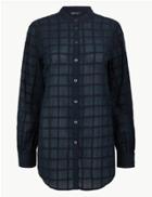 Marks & Spencer Pure Cotton Checked Longline Shirt Navy Mix