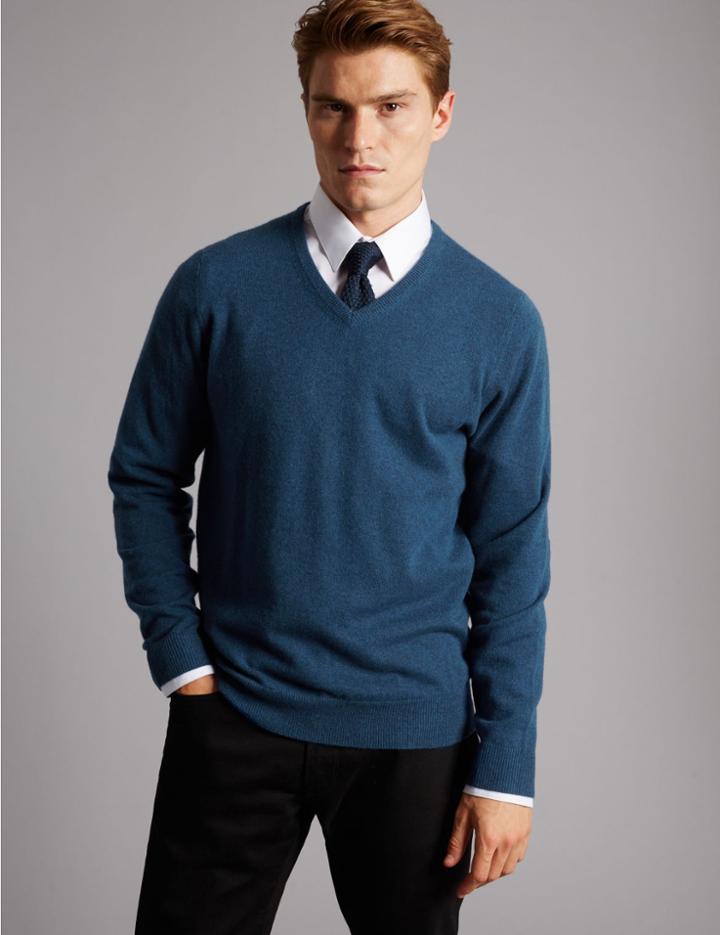 Marks & Spencer Pure Cashmere V-neck Jumper Dark Indigo
